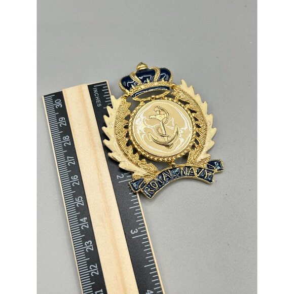 Vintage Royal Navy Enamel Pin Crown Brooch Badge Signed CRAFT Gold Tone 2.5" - Picture 8 of 8